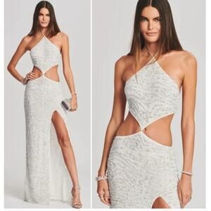 Retrofete Hendrix Dress Sequin Tiger Stripe White NWT L